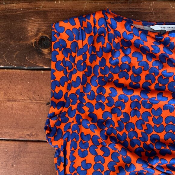 Diane Von Furstenberg Amberlin Orange Blue Print Belted Women's Size 8 Dress - Picture 8 of 15